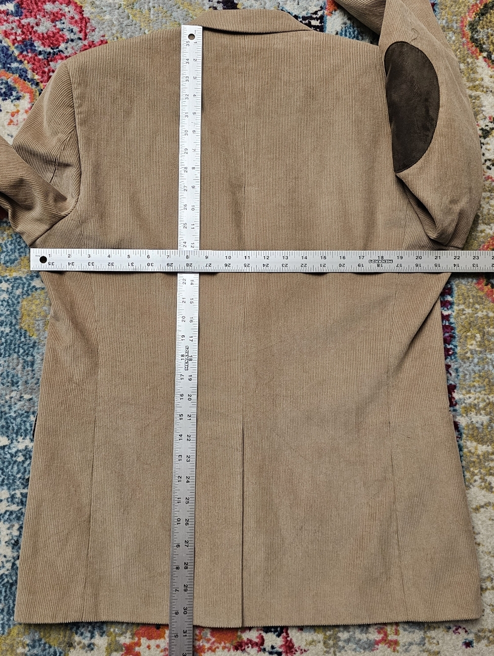 Chaps Sport Coat Mens Size 42R Corduroy Blazer Elbow Patches Khaki Tan - Picture 15 of 16